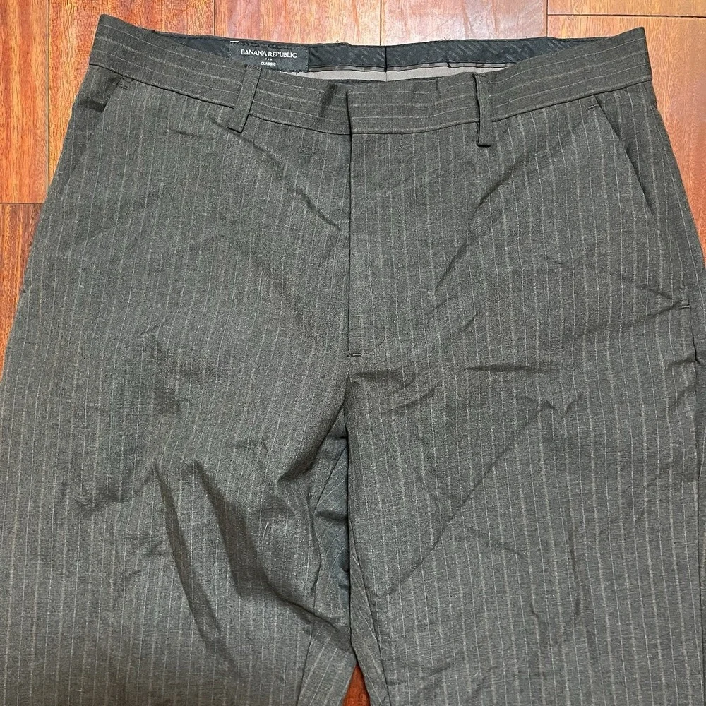 Banana Republic Pants Mens 32x34 Brown Pinstriped Classic Fit Polyester Light